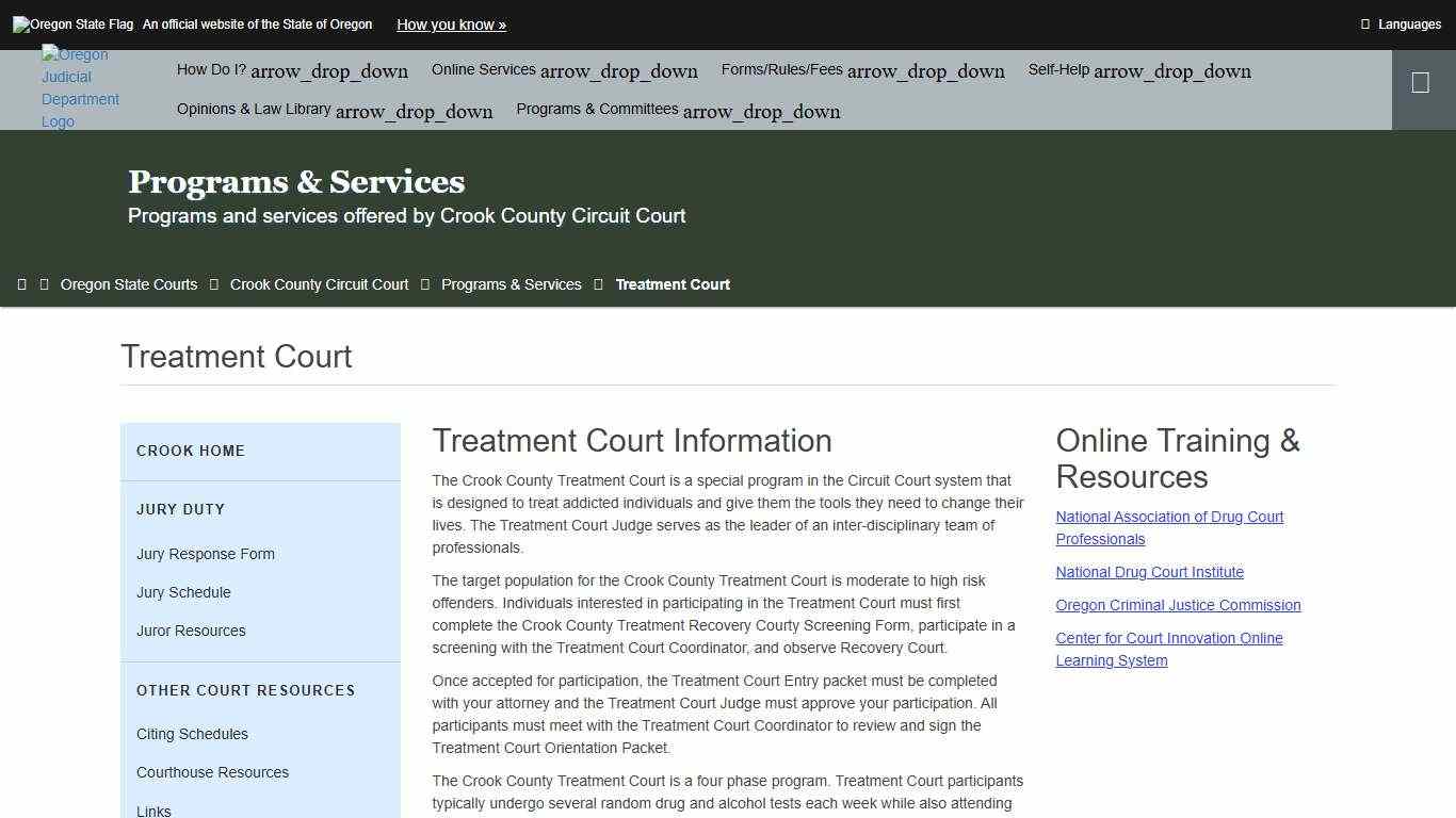 Oregon Judicial Department : Treatment Court : Programs & Services : State of Oregon