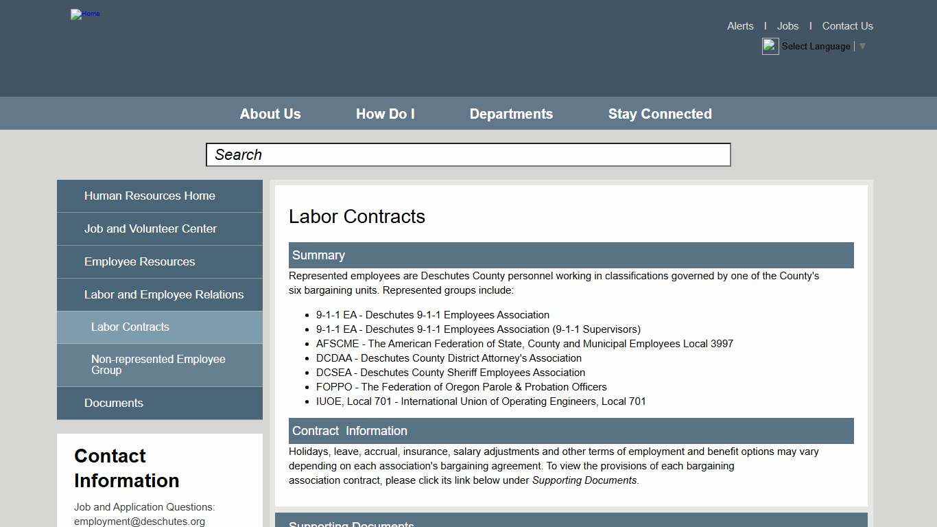 Labor Contracts Deschutes County Oregon