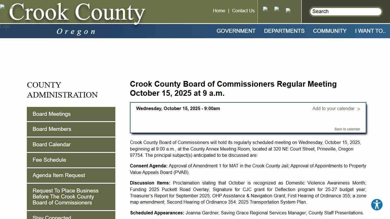 Crook County Board of Commissioners Regular Meeting October 15, 2025 at 9 a.m. Crook County Oregon